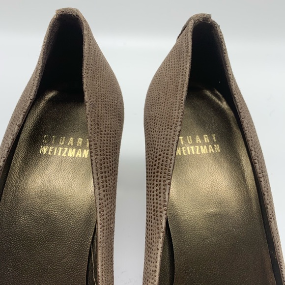 Stuart Weitzman Pointy Toe Textured Gray Taupe 5M - Picture 3 of 8